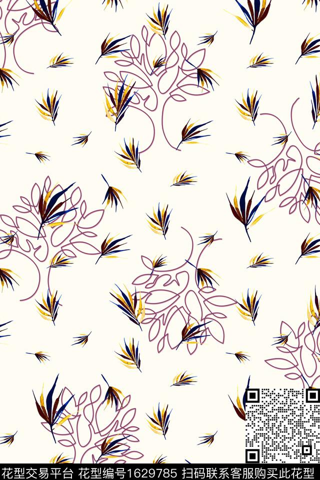 年轻女装春夏华亿平台绿植树叶数码印花华亿平台下载（图片编号: 1629785） - 瓦栏（Walan）