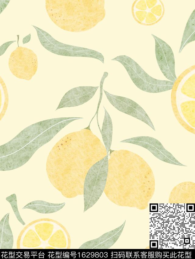 水彩柠檬水果数码印花华亿平台下载（图片编号: 1629803） - 瓦栏（Walan）