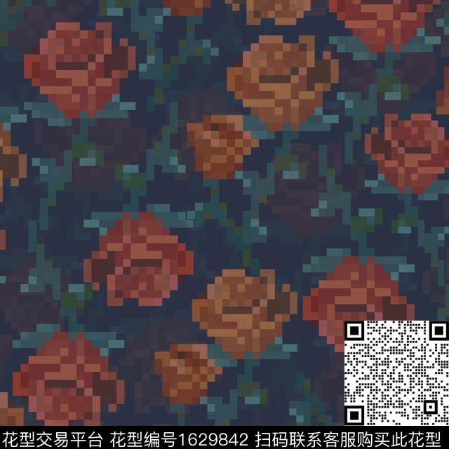 马赛克风格化花卉花卉数码印花华亿平台下载（图片编号: 1629842） - 瓦栏（Walan）