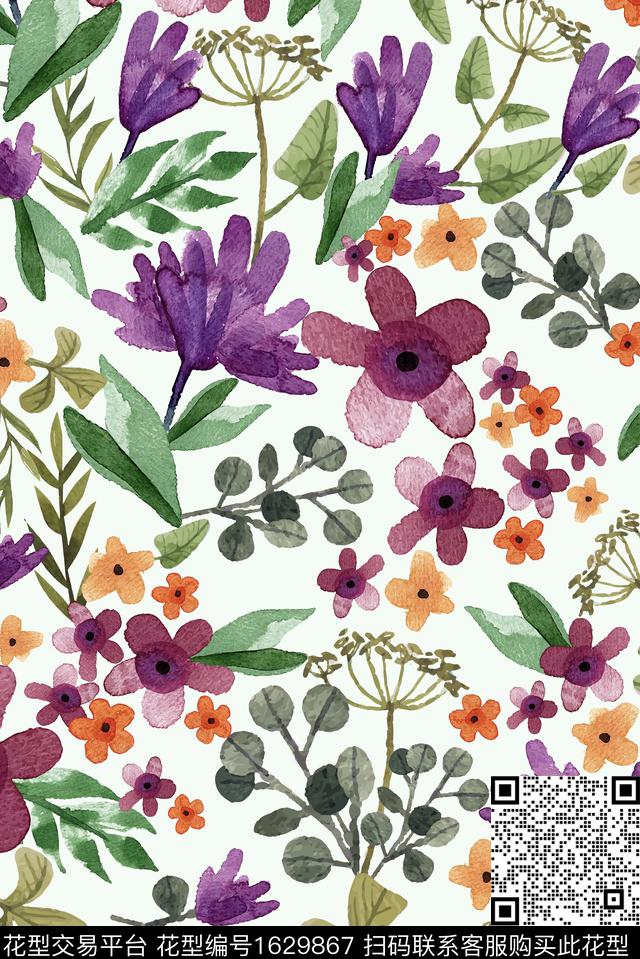 水彩植物花卉数码印花华亿平台下载（图片编号: 1629867） - 瓦栏（Walan）