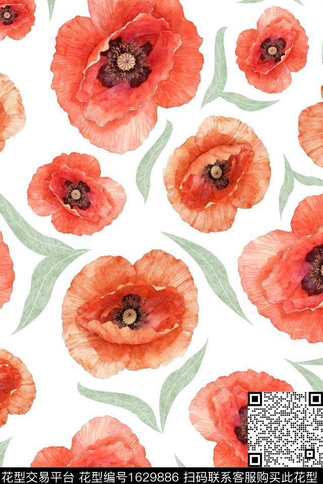 植物花卉虞美人数码印花华亿平台下载（图片编号: 1629886） - 瓦栏（Walan）