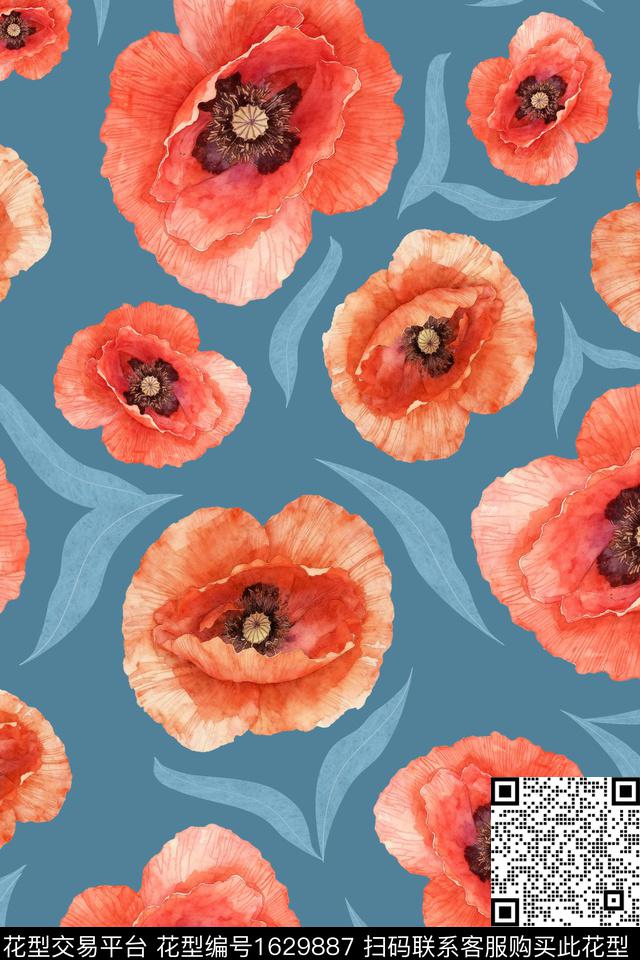 植物大花小碎花数码印花华亿平台下载（图片编号: 1629887） - 瓦栏（Walan）