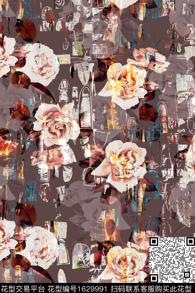 花卉中老年复古数码印花华亿平台下载（图片编号: 1629991） - 瓦栏（Walan）