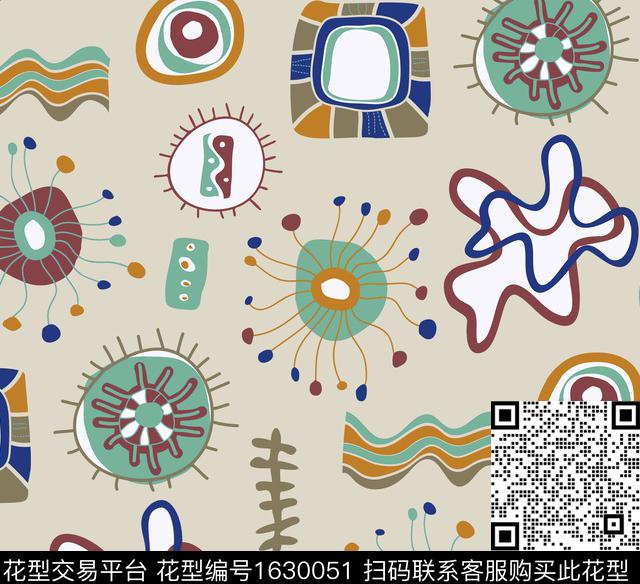 趣味抽象细胞数码印花华亿平台下载（图片编号: 1630051） - 瓦栏（Walan）