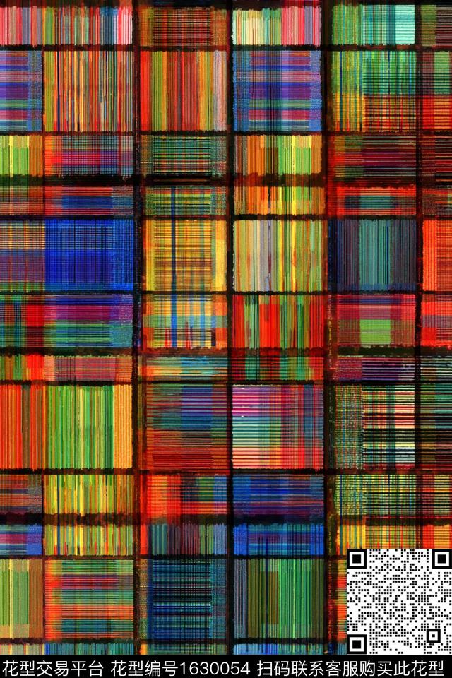 格子抽象水彩数码印花华亿平台下载（图片编号: 1630054） - 瓦栏（Walan）