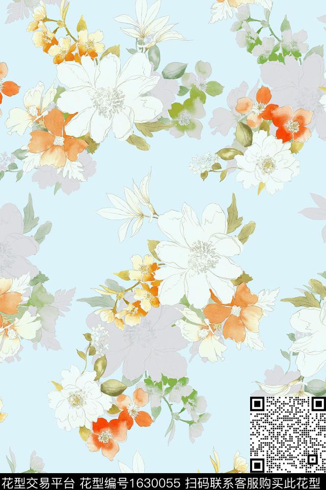 花卉年轻女装影花数码印花华亿平台下载（图片编号: 1630055） - 瓦栏（Walan）