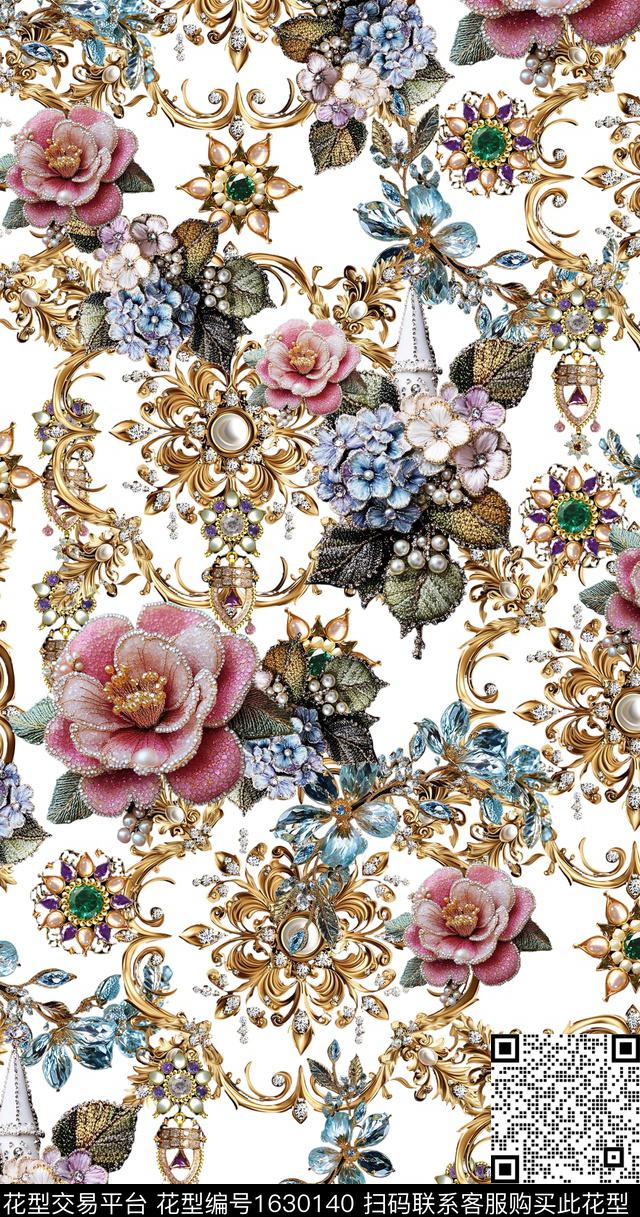 花卉宫廷风卷草数码印花华亿平台下载（图片编号: 1630140） - 瓦栏（Walan）