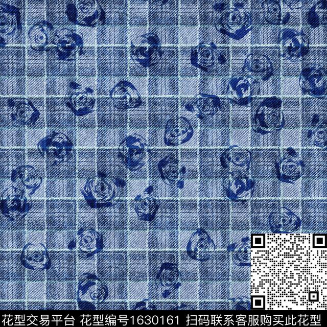 玫瑰花抽象花卉格子数码印花华亿平台下载（图片编号: 1630161） - 瓦栏（Walan）