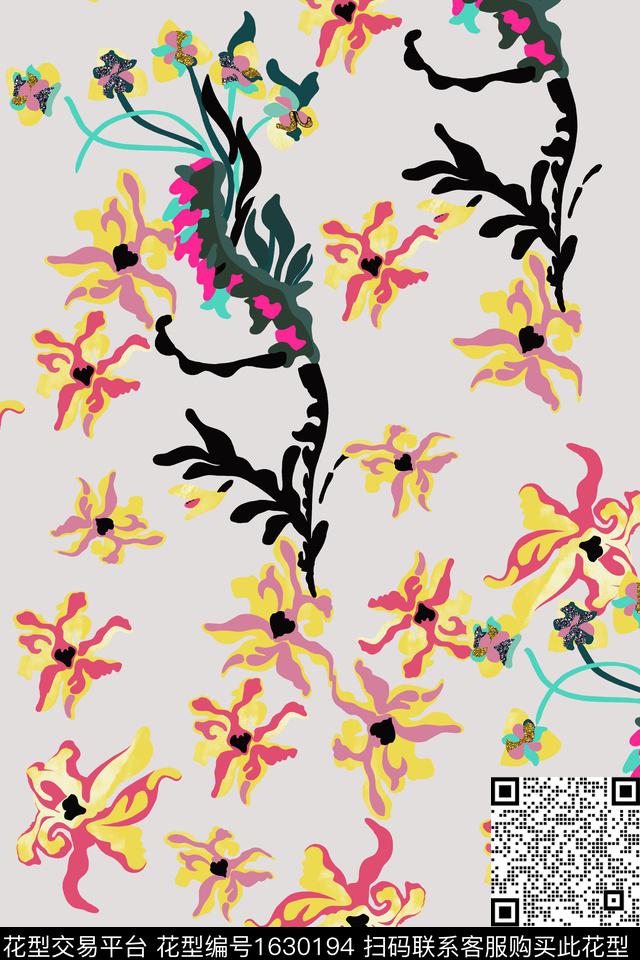 花卉清爽底花卉满版散花数码印花华亿平台下载（图片编号: 1630194） - 瓦栏（Walan）