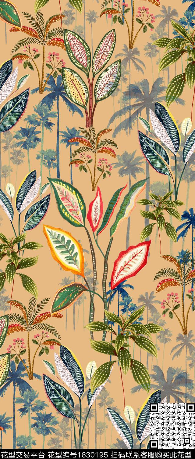 异域植物热带叶子数码印花华亿平台下载（图片编号: 1630195） - 瓦栏（Walan）