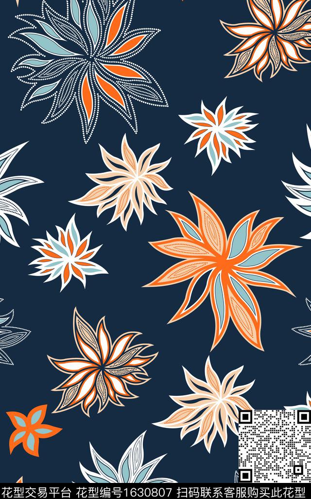 花卉平面花卉抽象花卉传统印花华亿平台下载（图片编号: 1630807） - 瓦栏（Walan）
