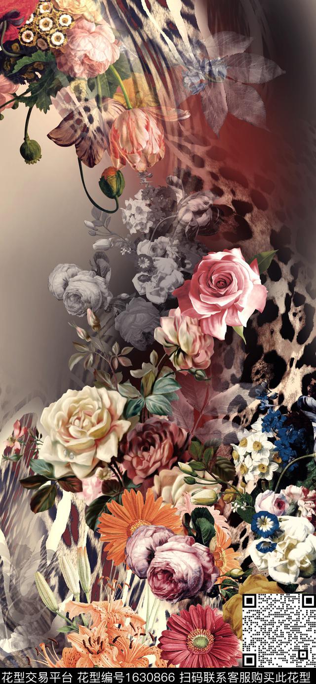 豹纹动物纹花卉数码印花华亿平台下载（图片编号: 1630866） - 瓦栏（Walan）