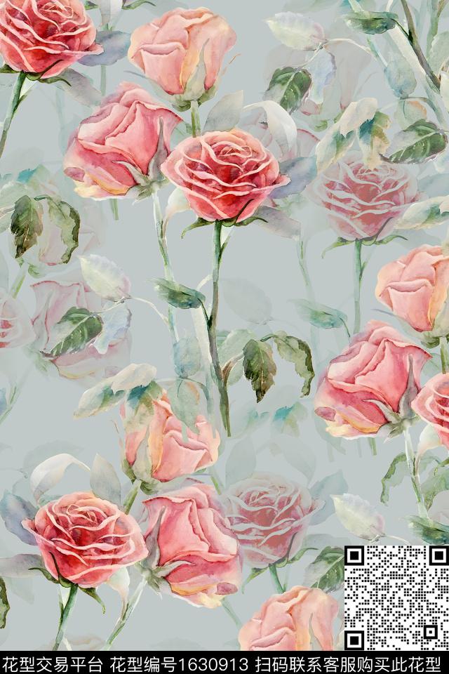 花卉水彩花卉影花数码印花华亿平台下载（图片编号: 1630913） - 瓦栏（Walan）