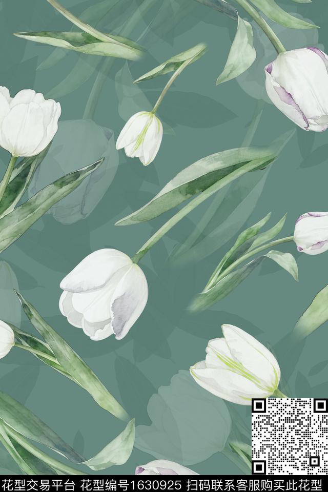 年轻女装花卉水彩花卉数码印花华亿平台下载（图片编号: 1630925） - 瓦栏（Walan）