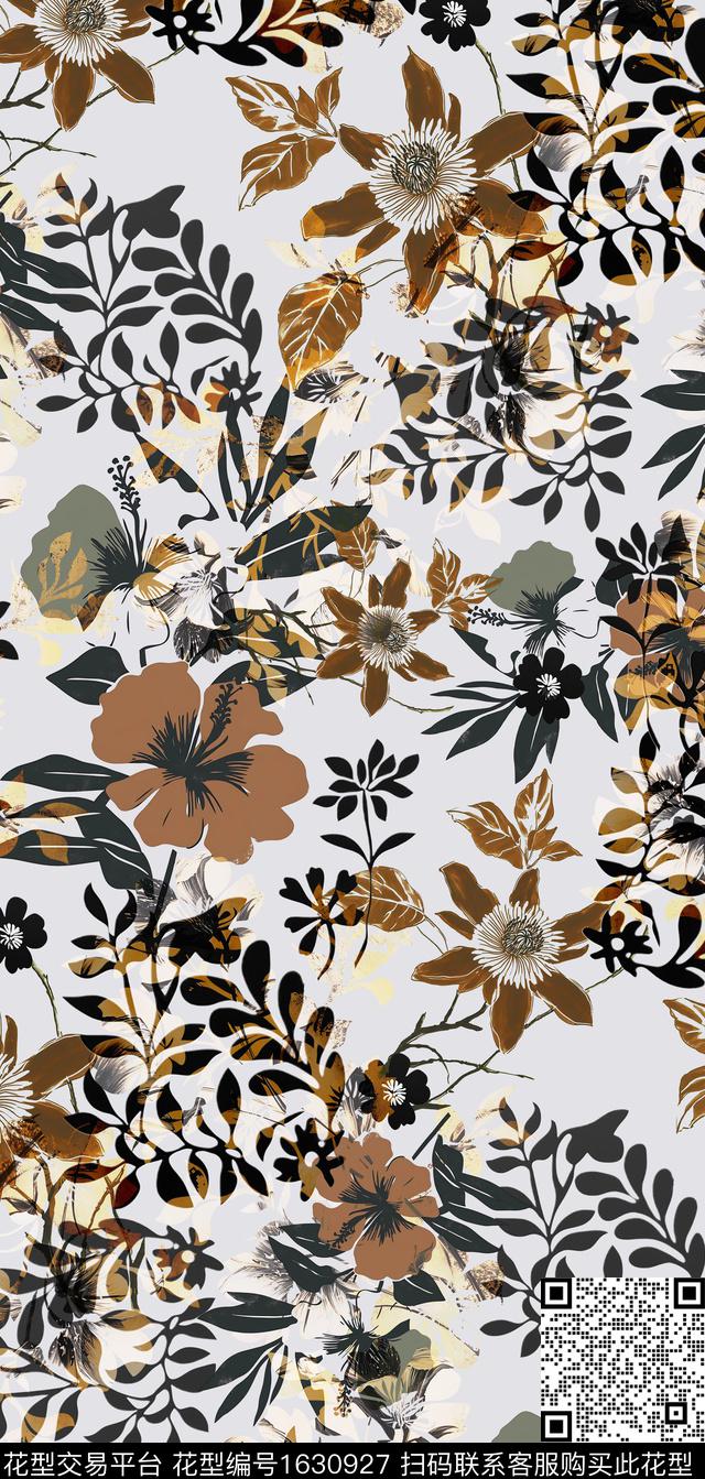 花卉植物剪影数码印花华亿平台下载（图片编号: 1630927） - 瓦栏（Walan）