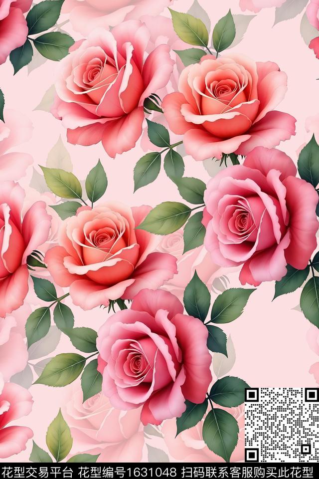 花卉玫瑰花影花数码印花华亿平台下载（图片编号: 1631048） - 瓦栏（Walan）