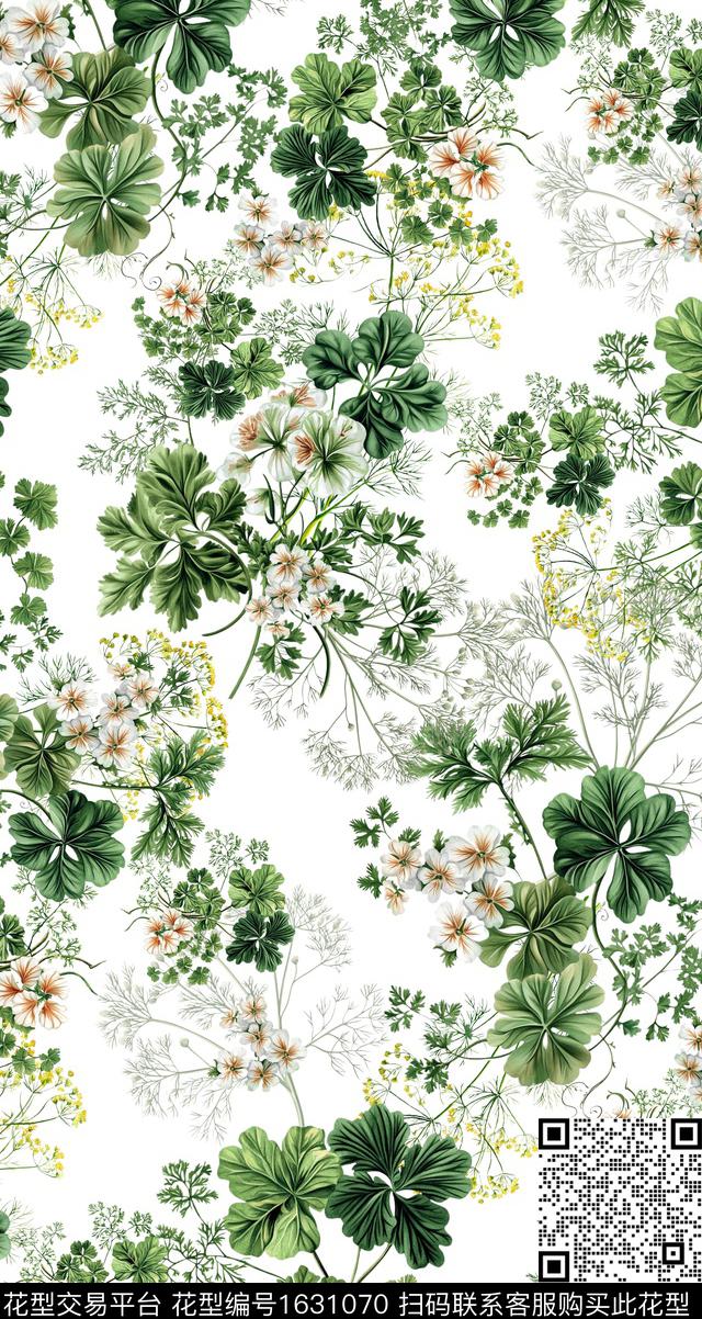 花卉植物白底花数码印花华亿平台下载（图片编号: 1631070） - 瓦栏（Walan）