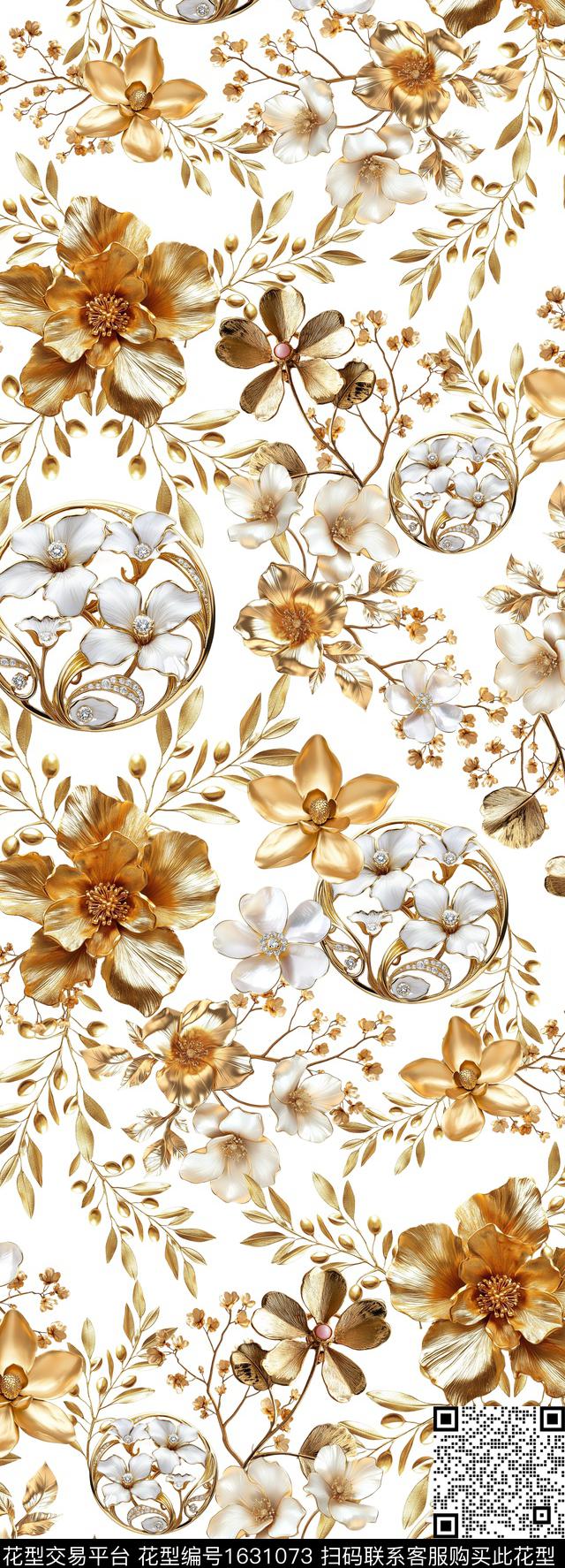 花卉金属花卉黄金数码印花华亿平台下载（图片编号: 1631073） - 瓦栏（Walan）