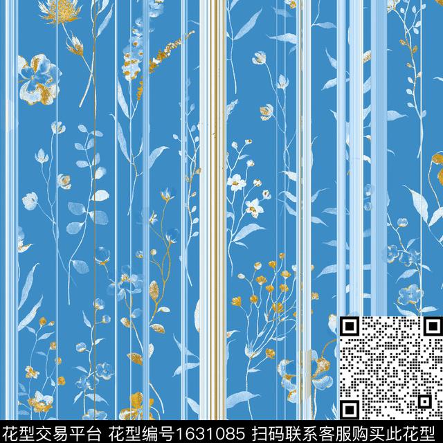 花卉条纹数码印花华亿平台下载（图片编号: 1631085） - 瓦栏（Walan）
