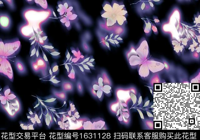 蝴蝶花卉霓虹数码印花华亿平台下载（图片编号: 1631128） - 瓦栏（Walan）