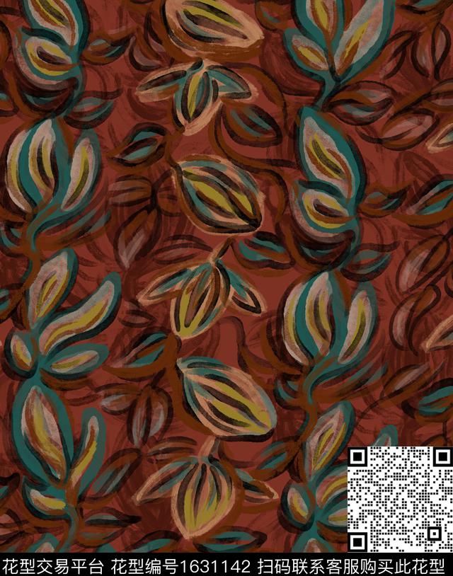 花卉绿植树叶手绘数码印花华亿平台下载（图片编号: 1631142） - 瓦栏（Walan）