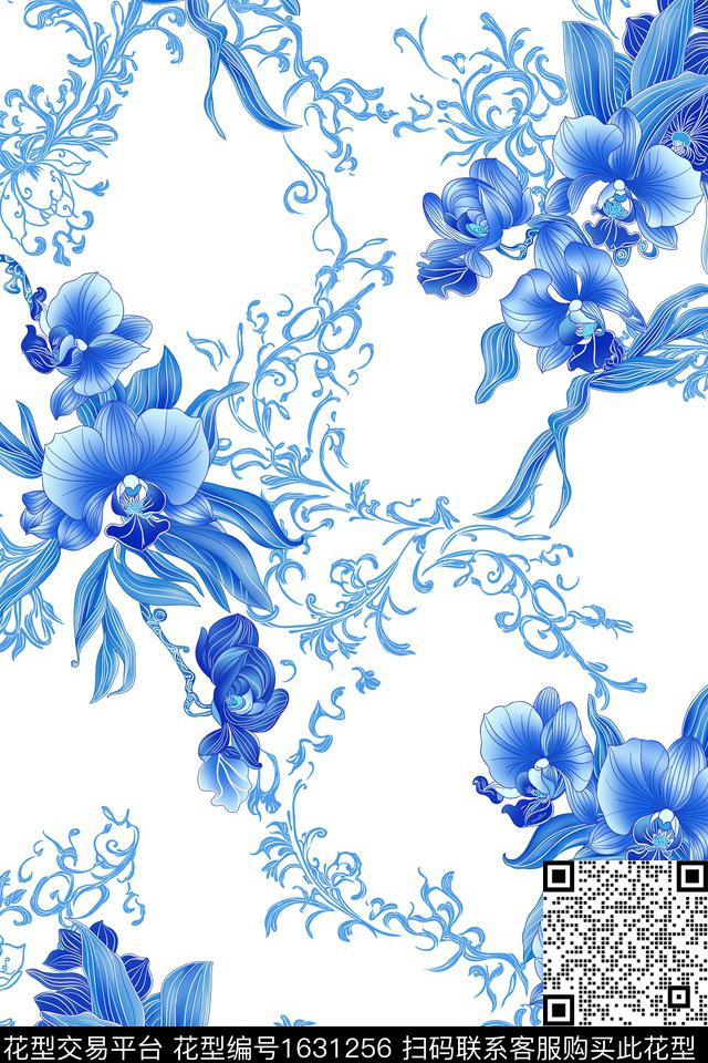 年轻女装传统华亿平台青花瓷传统印花华亿平台下载（图片编号: 1631256） - 瓦栏（Walan）