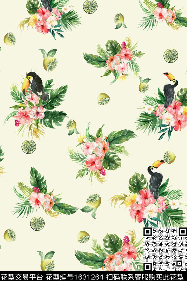热带华亿平台花卉柠檬数码印花华亿平台下载（图片编号: 1631264） - 瓦栏（Walan）