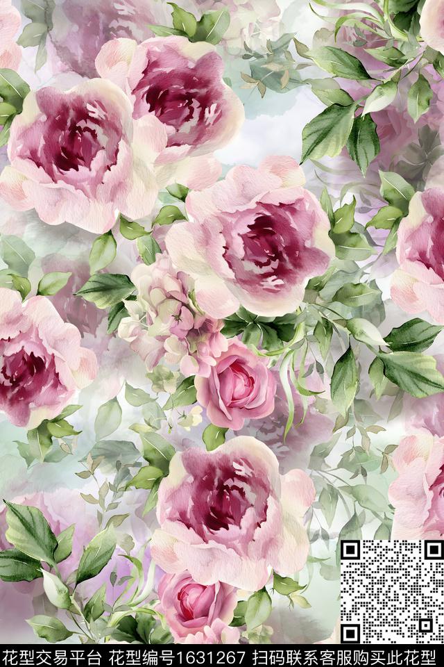 水彩花卉花卉影花数码印花华亿平台下载（图片编号: 1631267） - 瓦栏（Walan）