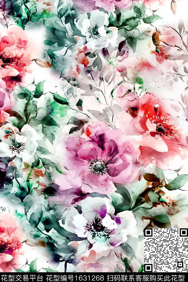 水彩花卉花卉数码印花华亿平台下载（图片编号: 1631268） - 瓦栏（Walan）