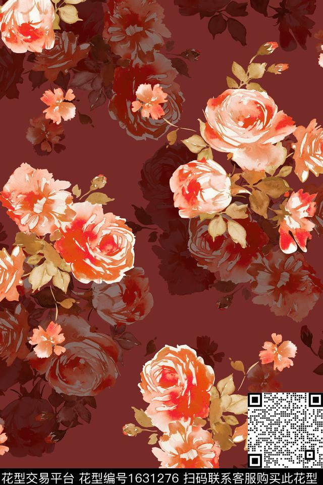 花卉水彩花卉影花数码印花华亿平台下载（图片编号: 1631276） - 瓦栏（Walan）