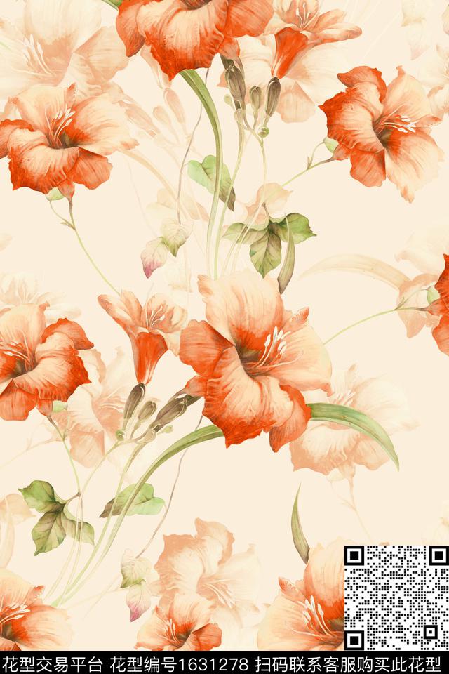 水彩花卉影花花卉数码印花华亿平台下载（图片编号: 1631278） - 瓦栏（Walan）