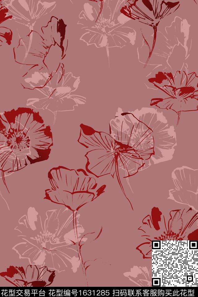 花卉简约剪影数码印花华亿平台下载（图片编号: 1631285） - 瓦栏（Walan）