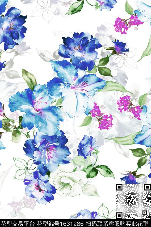 花卉水彩花卉影花数码印花华亿平台下载（图片编号: 1631286） - 瓦栏（Walan）