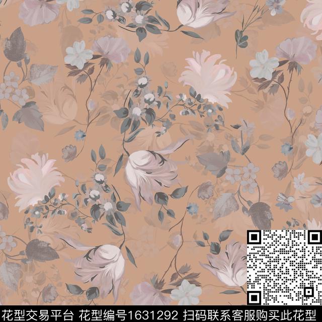 花卉复古影花数码印花华亿平台下载（图片编号: 1631292） - 瓦栏（Walan）