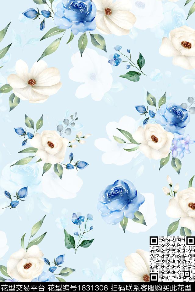 小清新水彩花卉影花数码印花华亿平台下载（图片编号: 1631306） - 瓦栏（Walan）
