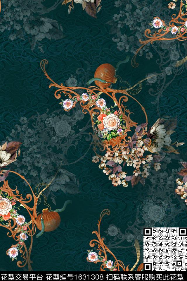 影花中国风花卉数码印花华亿平台下载（图片编号: 1631308） - 瓦栏（Walan）
