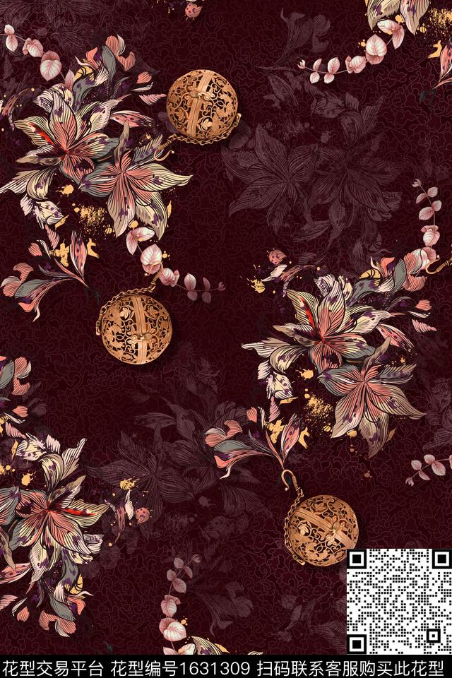影花中国风花卉数码印花华亿平台下载（图片编号: 1631309） - 瓦栏（Walan）