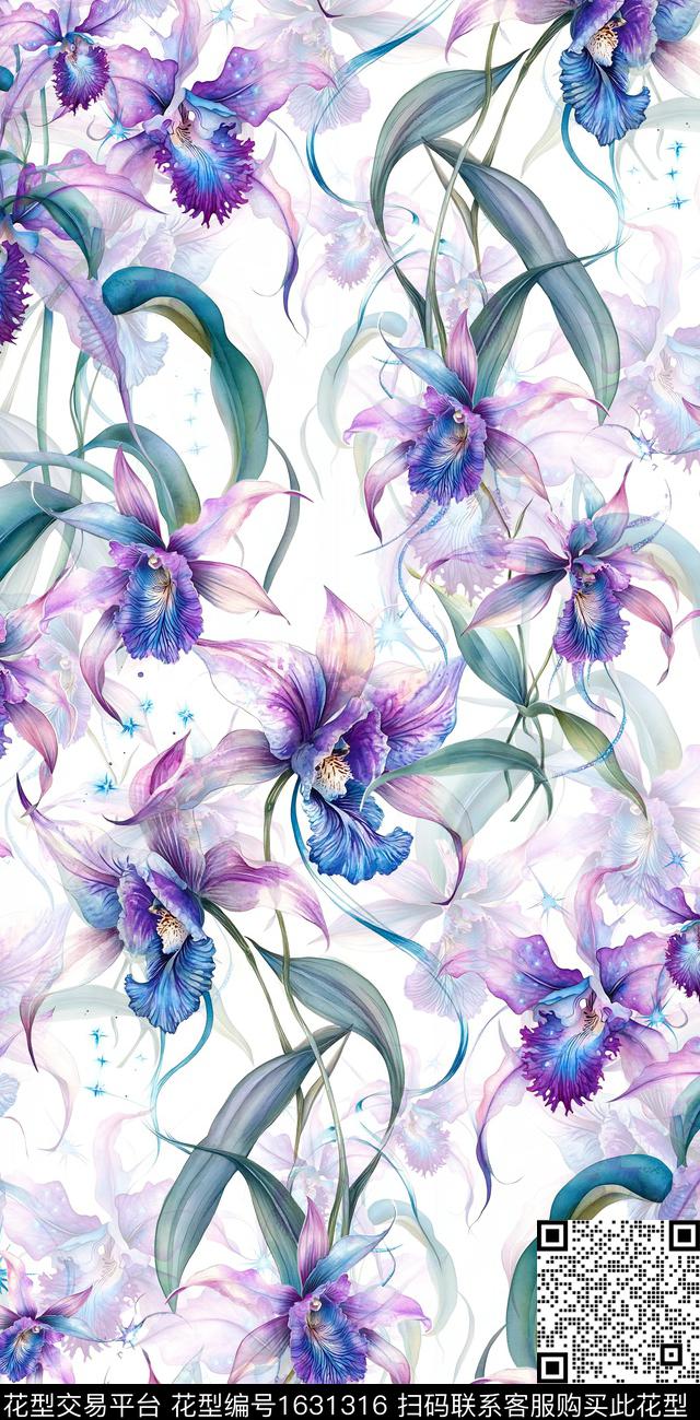 年轻女装鸢尾花水彩花卉数码印花华亿平台下载（图片编号: 1631316） - 瓦栏（Walan）