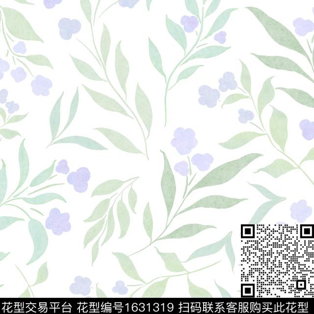 小清新花卉白底花数码印花华亿平台下载（图片编号: 1631319） - 瓦栏（Walan）