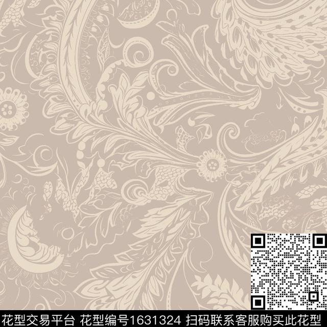花卉民族风卷草数码印花华亿平台下载（图片编号: 1631324） - 瓦栏（Walan）
