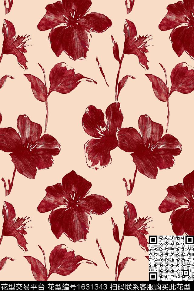 花卉手绘花卉数码印花华亿平台下载（图片编号: 1631343） - 瓦栏（Walan）