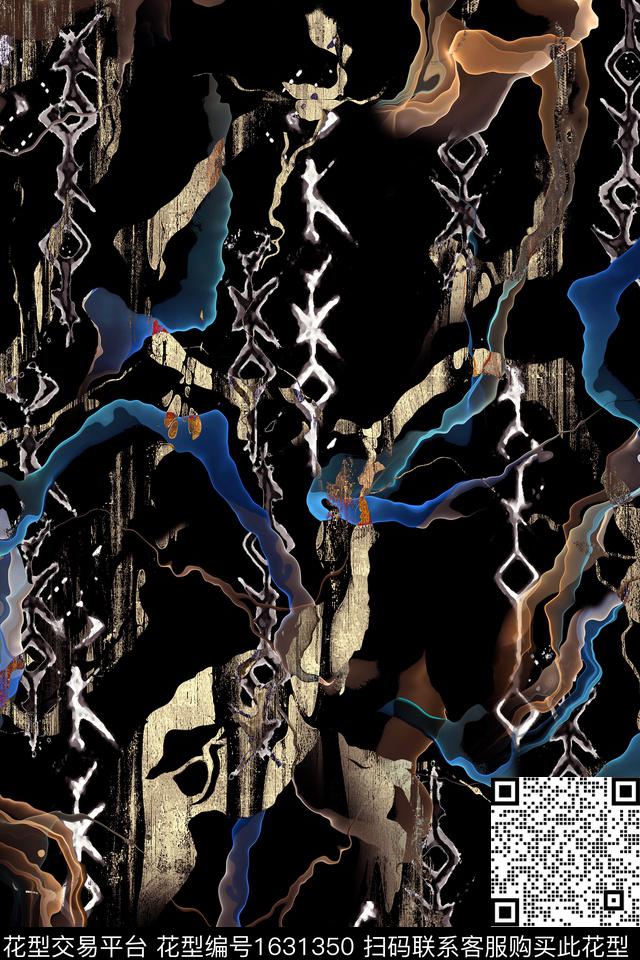 中老年抽象黑底数码印花华亿平台下载（图片编号: 1631350） - 瓦栏（Walan）