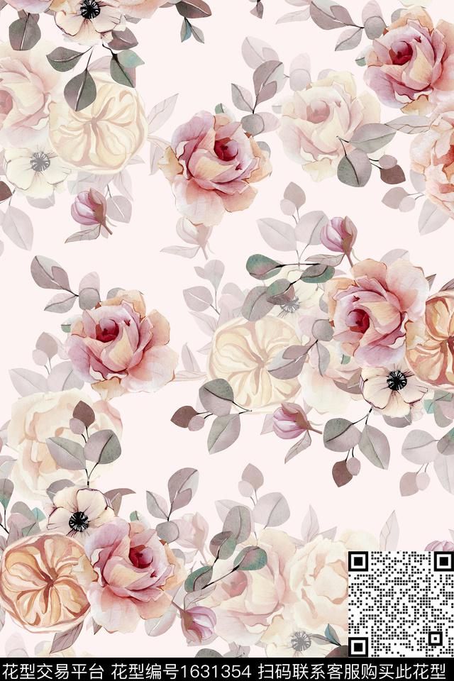 水彩花卉影花花卉数码印花华亿平台下载（图片编号: 1631354） - 瓦栏（Walan）