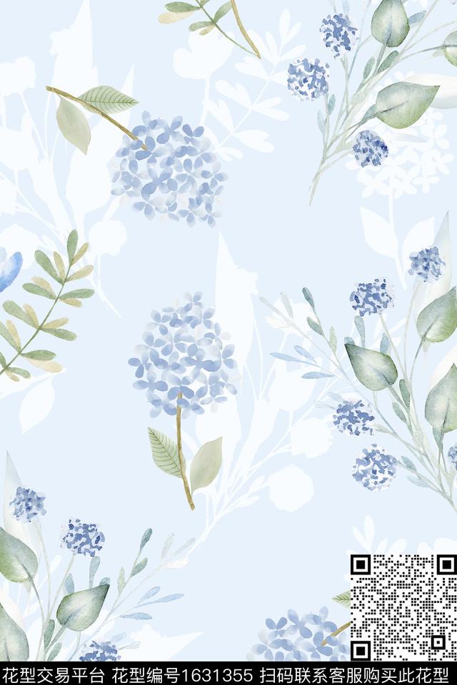 水彩花卉花卉剪影数码印花华亿平台下载（图片编号: 1631355） - 瓦栏（Walan）