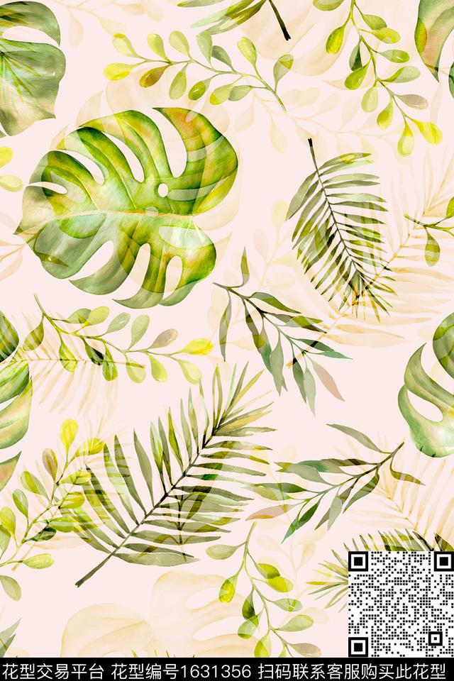 热带龟背竹棕榈叶数码印花华亿平台下载（图片编号: 1631356） - 瓦栏（Walan）