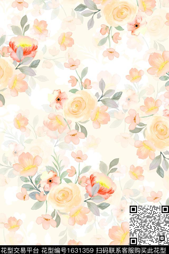 花卉水彩花卉影花数码印花华亿平台下载（图片编号: 1631359） - 瓦栏（Walan）