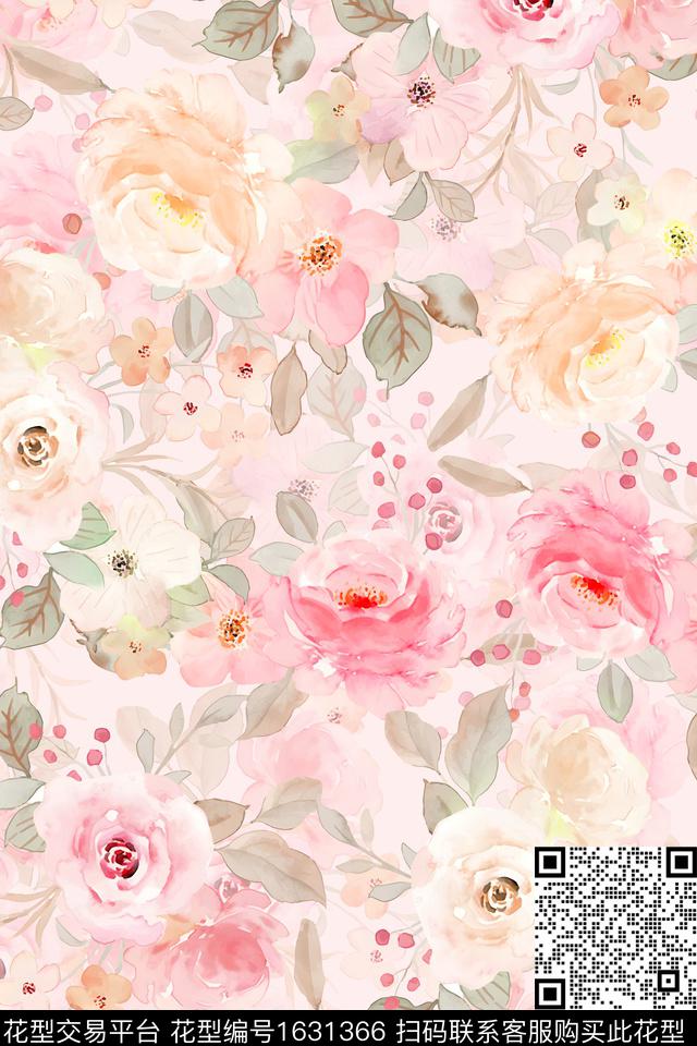 花卉水彩花卉满版花卉数码印花华亿平台下载（图片编号: 1631366） - 瓦栏（Walan）