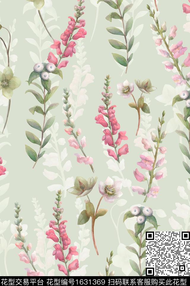 小清新水彩花卉影花数码印花华亿平台下载（图片编号: 1631369） - 瓦栏（Walan）