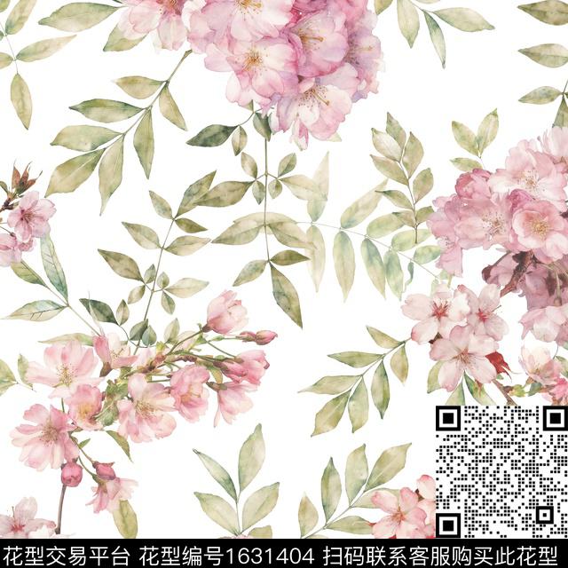 白底花小清新花卉数码印花华亿平台下载（图片编号: 1631404） - 瓦栏（Walan）
