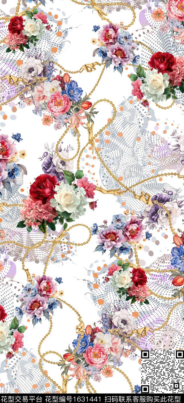 花卉锁链波点数码印花华亿平台下载（图片编号: 1631441） - 瓦栏（Walan）